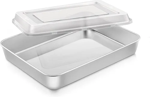 Miniatura 18 de Onader Bandeja cuadrada para hornear pasteles de 8 x 8 pulgadas con tapa, bandeja de lasaña de brownie de acero inoxidable
