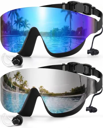 Miniatura 14 de Zoomsnail Swim Goggles 2 Pack, Rimless Wide View Swimming Goggles for Adult, Anti-Fog UV Leaking Pool Goggles for Men Women Verde y Púrpura