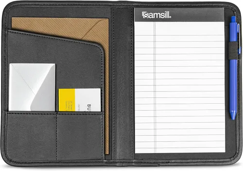 Miniatura 4 de Samsill Professional Padfolio, cartera mini de piel sintética, con bloc de notas de 5 x 8, color negro