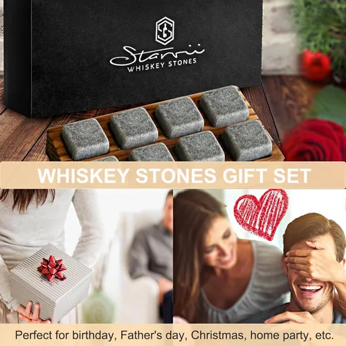 Miniatura 6 de Juego de 8 piedras de whisky con caja de regalo de madera para los amantes del whisky, gran regalo de whisky para hombres, papá, marido, amigo