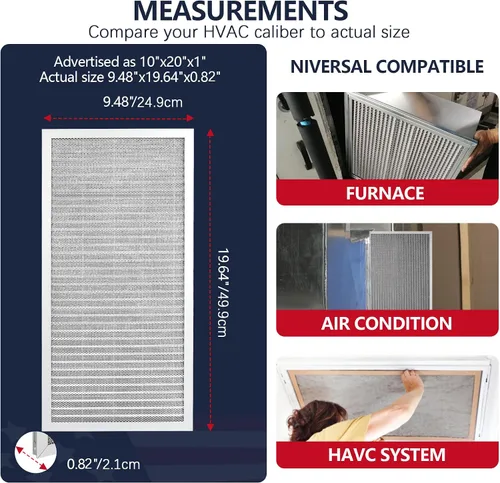 Miniatura 5 de MERV 8 - Filtro de aire electrostático de 10 x 20 x 1 pulgadas, filtros de aluminio reutilizables para horno AC/HVAC, filtro de aire permanente