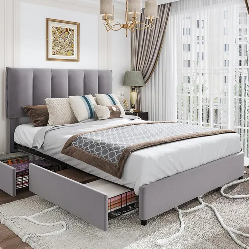 Miniatura 54 de VECELO - Base de cama tamaño individual con cabecera tapizada, plataforma con soporte de listones de madera de alta resistencia, no necesita somier