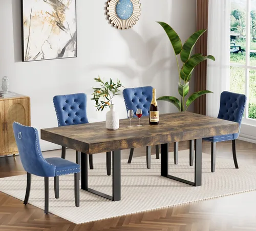 Miniatura 16 de Juego de mesa de comedor extensible marrón de 7 piezas para 6, 63 a 78.74 pulgadas, moderno juego de mesa de cocina y comedor, mesa de comedor Mesa