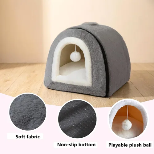Miniatura 7 de Cama para gatos de interior, cueva plegable para gatos, fondo antideslizante y resistente al agua, casas para gatos de interior o perros pequeños