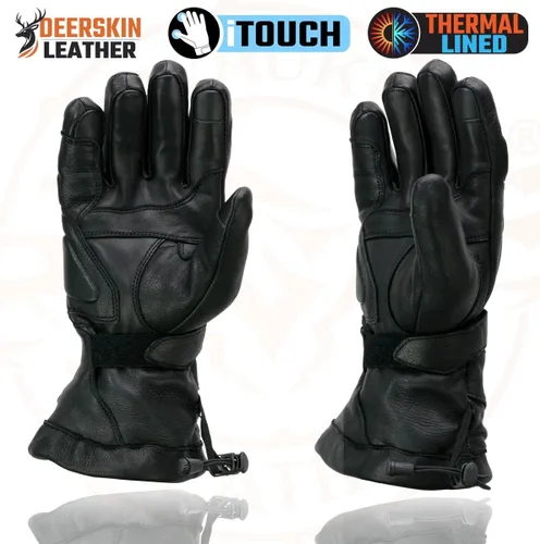 Miniatura 6 de Milwaukee Leather MG7518 - Guantes para hombre de piel de ciervo negros para motocicleta con tecnología táctil i-Touch