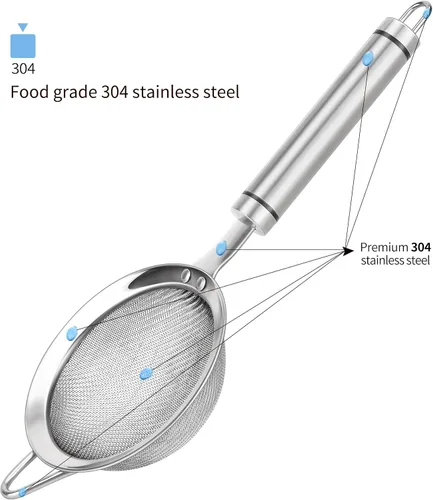 Miniatura 2 de Coladores de malla fina de acero inoxidable 304 de 3.35 pulgadas para cocina, colador con asa, tamices de metal para alimentos, arroz, aceite