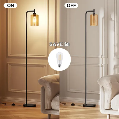 Miniatura 2 de Ziisee Lámparas de pie para sala de estar, lámpara de pie con pantalla de vidrio ámbar, lámpara de pie moderna con bombillas LED, lámpara de pie