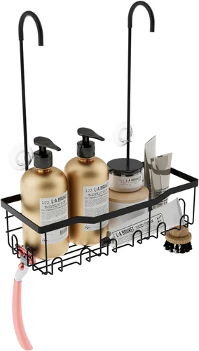 Slizy Estante de ducha colgante, estante de almacenamiento de baño negro, organizador de puerta de baño, cesta de ducha, soporte para champú, no