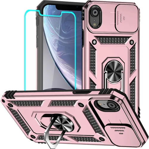 HNHYGETE Funda para iPhone XR con protector de pantalla HD: [grado militar de 20 pies probada en caídas] Funda protectora para cámara deslizante a