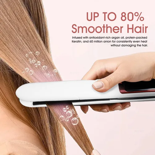 Miniatura 4 de Plancha plana de 1 pulgada, plancha plana profesional de cerámica para alisar el cabello rizado, plancha plana de doble voltaje para bordes, Blanco