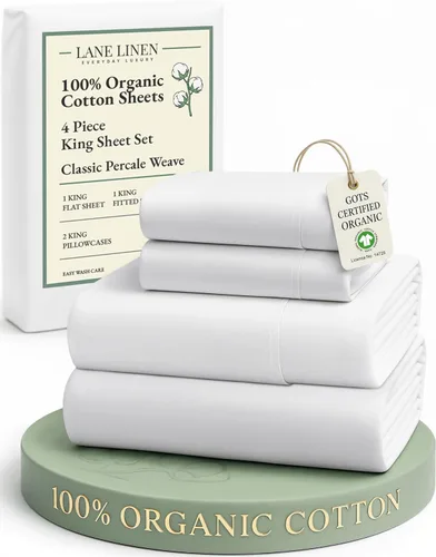 Miniatura 69 de LANE LINEN Sábanas 100% algodón orgánico para cama tamaño King, sábanas de percal suave, transpirables, de lujo, estilo hotelero, lavables a 09
