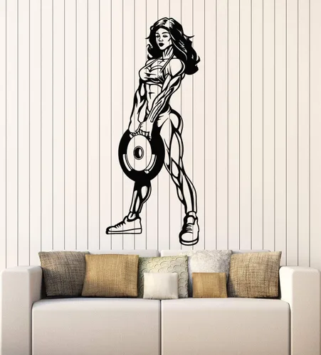 Vinilo adhesivo para pared, diseño deportivo y musculoso, para mujer, gimnasio, fitness, decoración grande (g3450), color negro