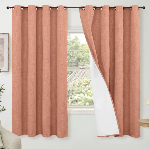 Miniatura 13 de Cortinas Opacas de Lino Azul Bebé para Guardería de 40 Pulgadas de Largo, 2 Paneles, Cortinas Cortas con Aislamiento Térmico Boho de Bloqueo Total