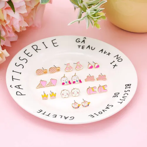 Miniatura 5 de Juego de 24 pares de aretes hipoalergénicos para niñas, adolescentes y niños, de acero inoxidable, diseño de animales, mariposa, arco iris