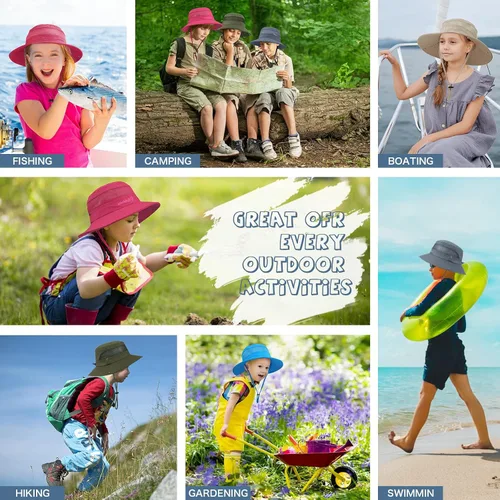 Miniatura 7 de Sombrero de sol para niños con protección solar UPF 50+, sombrero de pescador para niños y niñas, ala ancha, verano, playa, pesca, safari, sombrero