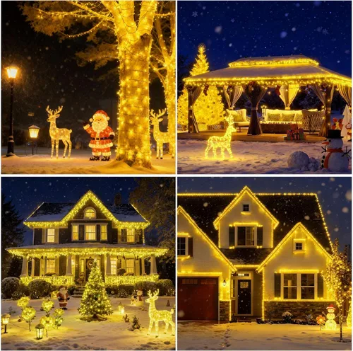 Miniatura 8 de SOLARBABY Luces solares de Navidad al aire libre, cadena de luces de 142 pies con 400 LED de blanco cálido para exteriores con control remoto, 19