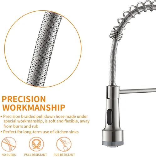 Miniatura 6 de Grifo de cocina con rociador LED, grifo de fregadero de cocina de una sola manija con rociador extraíble, muelle y luz LED de níquel cepillado