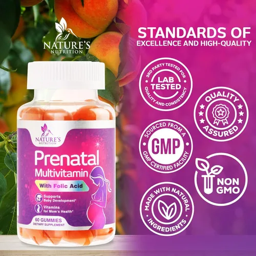 Miniatura 4 de Vitaminas prenatales para mujeres, gomitas de vitaminas para el embarazo con ácido fólico, vitamina A, C, D3, B12, B6, gomitas multivitamínicas