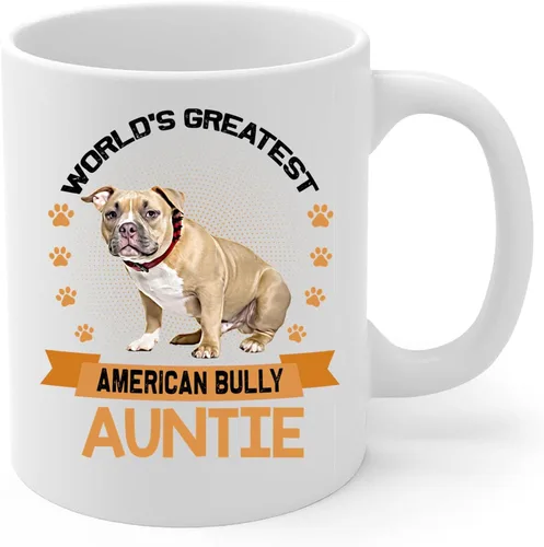 Miniatura 2 de World's Greatest Tan American Bully Dog Auntie Regalos para tía Taza de café divertida Taza de té de cerámica blanca 11oz Puppy Owner Regalos