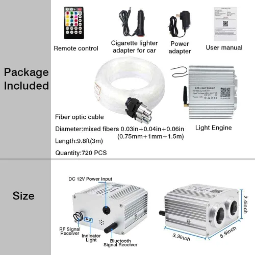 Miniatura 7 de Firework Kit de luces de fibra óptica parpadeantes de doble cabezal de 16 W, Bluetooth RGBW LED Starlight Headliner Kit para techo de coche, hogar