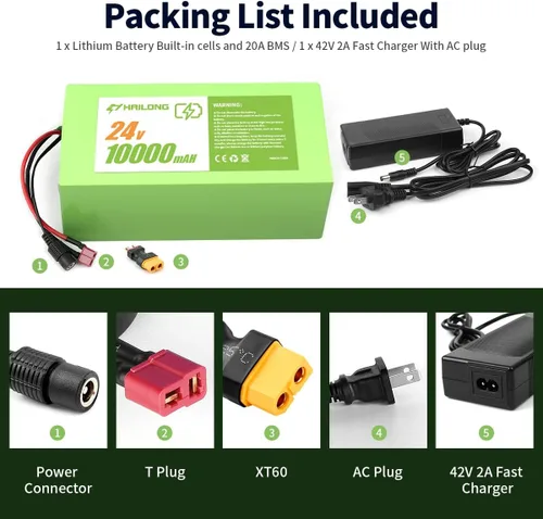 Miniatura 4 de 24V 10Ah Paquete de Energía Universal Recargable con Adaptador de 29.4V 2A BMS de 15A y Diseño Impermeable (Sistemas de 200-500W)