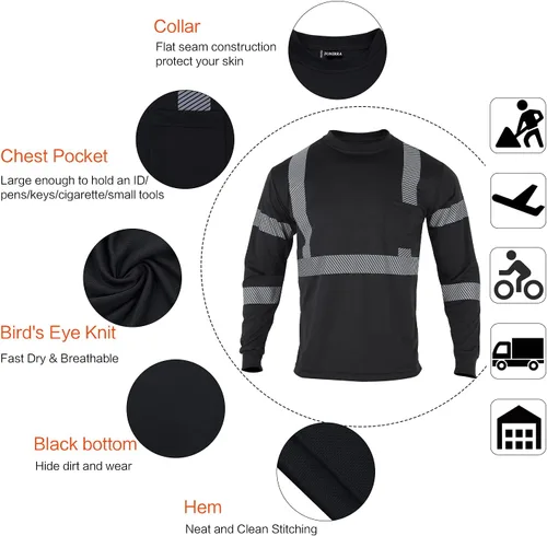Miniatura 6 de FONIRRA Camisas reflectantes de seguridad de alta visibilidad para hombres ANSI Clase 3 Hi Vis, camisetas de trabajo de construcción de manga larga