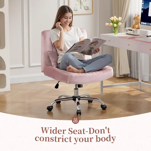 Miniatura 3 de Silla cruzada de terciopelo con ruedas, silla de oficina de lujo con patas cruzadas, cómoda silla de escritorio para oficina en casa, silla de Rosa