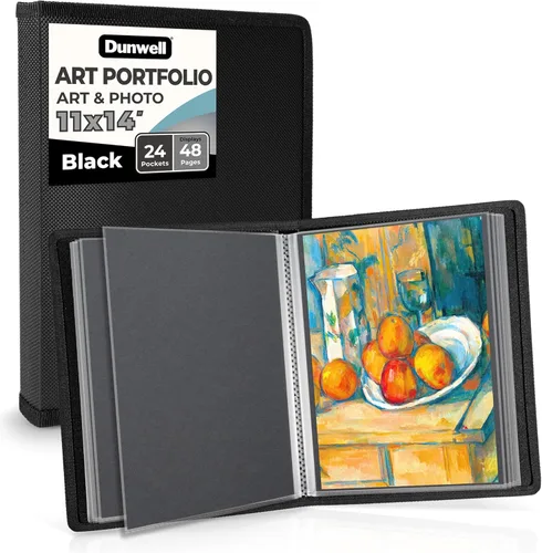 Miniatura 9 de Dunwell Carpeta de álbum de portafolio de arte (negro) - Carpeta de cartera de 11 x 17 pulgadas para obras de arte, 24 fundas de plástico, libro