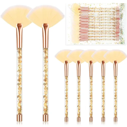 Nuenen 12 cepillos faciales suaves para abanicos, aplicadores de ácido para barro, crema, rubor, maquillaje, cáscara, glicólico, multiuso, Dorado