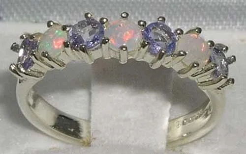 Miniatura 2 de Anillo de eternidad de plata de ley 925 auténtico ópalo y tanzanita para mujer
