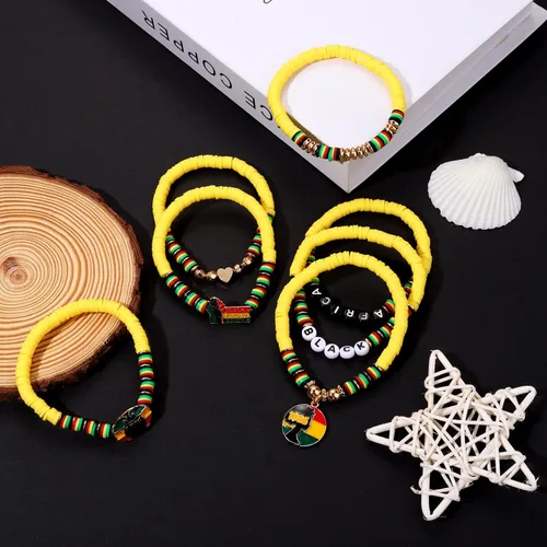 Miniatura 5 de Juego de pulseras de playa para mujer Pulseras de amistad con arco iris apilables, pulseras de arcilla Heishi, pulseras elásticas hechas a mano