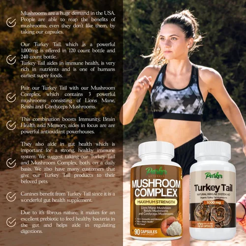 Miniatura 5 de Parker Naturals Cápsulas de hongos de cola de pavo - Suplemento orgánico de hongos para apoyo a la salud del sistema inmunológico - 1000 mg