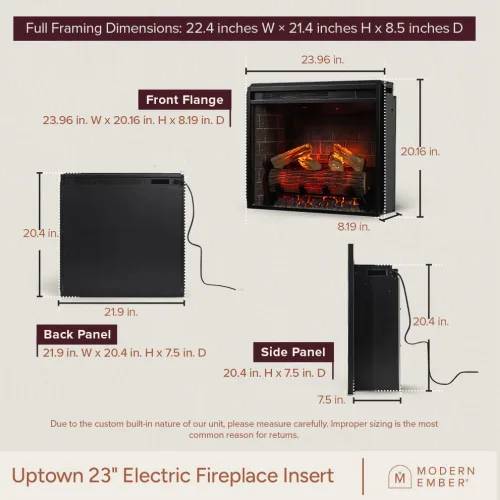 Miniatura 6 de Modern Ember Uptown - Inserto de chimenea eléctrica inteligente de 23 pulgadas, compatible con Alexa/WiFi, incluye control remoto, calentador