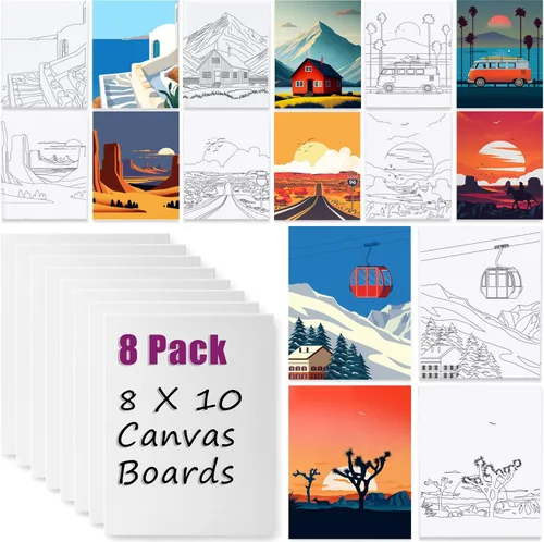 Miniatura 7 de Paquete de 10 tableros de lienzo predibujados para pintar para adultos, para recuerdos de fiesta de pintura, recuerdo de principiantes, pintura por