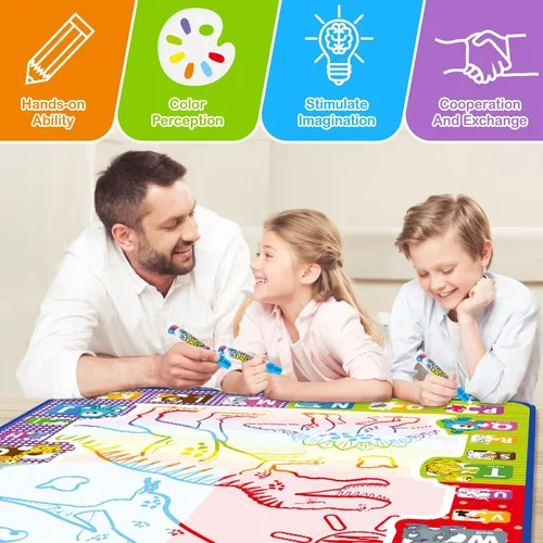 Miniatura 6 de Jasonwell Tapete para dibujar agua acuática de 31 x 31 pulgadas, tapete grande de dibujo mágico para colorear, juguetes educativos, regalos