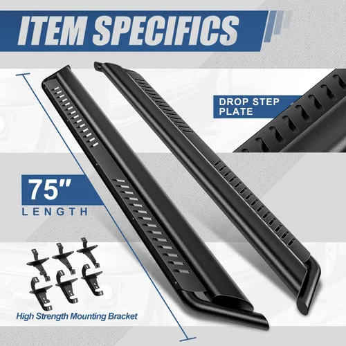 Miniatura 3 de Auto Dynasty Estribos con escalones pintados compatibles con Jeep Wrangler JL Unlimited 2018-2024 de 4 puertas, barra Nerf con escalón lateral, Negro