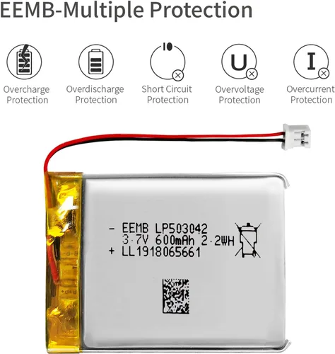 Miniatura 7 de EEMB 3.7V Lipo Batería 600mAh 503042 Batería de iones de polímero de litio recargable con conector JST Asegúrese de que la polaridad del dispositivo