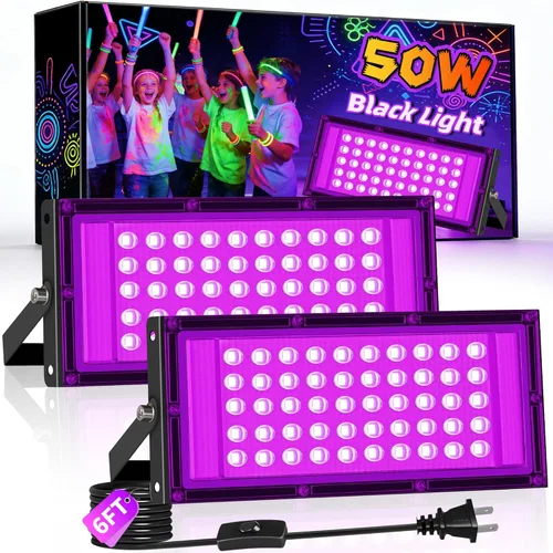YQNLIFA Luz LED negra de 50 W, luz de inundación de luz negra con enchufe + cable de 6 pies, luces negras impermeables IP66 para luces de Halloween,