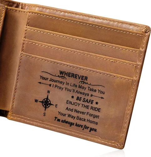 Miniatura 3 de Cartera de cuero grabada personalizada para hombre para marido, papá, hijo, novio, enamorado regalos personalizados