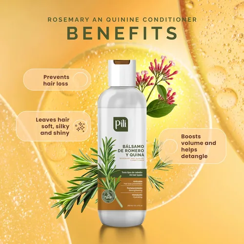 Miniatura 7 de Pili Natural Acondicionador Romero y Quinina - Romero y Quina Balsamo - Fortalece los folículos pilosos, previene la caída del cabello y ayuda a
