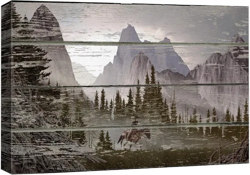 Miniatura 27 de wall26 - Paisaje rústico de montaña sobre un fondo de madera - Arte en lienzo para el hogar - 12 x 18 pulgadas