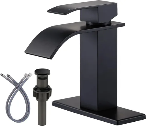 Miniatura 8 de Grifo de Baño de Bronce Frotado con Aceite: Grifo con Caño de Cascada ARCORA para Lavabo de Baño, Grifo Mezclador de Una Sola Manija, Grifo