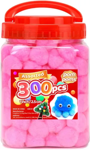 Miniatura 55 de Iooleem Pompones rosados – Tamaño surtido, 1200 piezas con ojos móviles, opciones de purpurina, perfectos para artes y manualidades