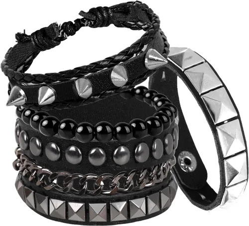 HOVEOX 4 pulseras punk rock tachonadas pulsera gótica de cuero para hombres y mujeres, joyería gótica, accesorios punk, joyería emo para hombres y