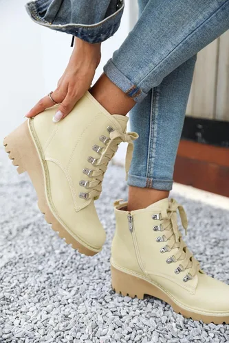 Miniatura 3 de Coutgo Botas de combate con suela de lengüeta para mujer botas de combate con cordones plataforma de tacón grueso con cremallera para senderismo
