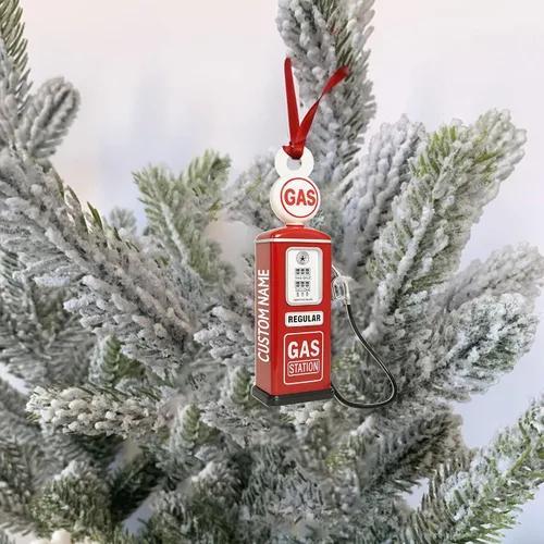Miniatura 5 de Adorno de Navidad personalizado con bomba de gas 2025, decoración retro personalizada de árbol de estación de servicio, regalo único de recuerdo