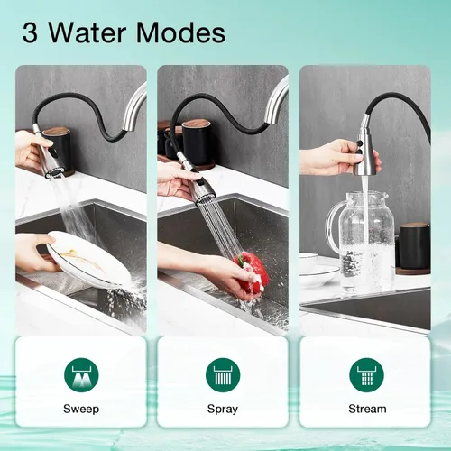 Miniatura 3 de CREA Grifo de Fregadero de Cocina, Grifos de Cocina Extraíbles con Rociador 3 Modos, Grifo de Lavandería Utilitario de Níquel Cepillado Agujero