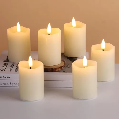 Miniatura 7 de Eywamage - Velas votivas sin llama con temporizador, de 5 x 8 cm, velas LED parpadeantes de pilar pequeñas, baterías incluidas, decoración navideña
