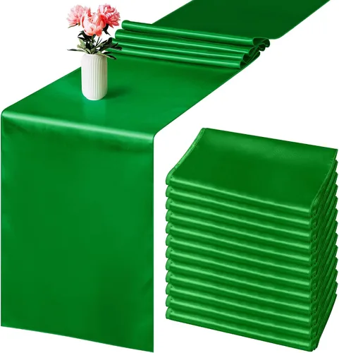 Miniatura 21 de Aneco Paquete de 4 caminos de mesa de satén de 12 x 108 pulgadas de largo, seda brillante y tela suave, camino de mesa para fiesta de banquete