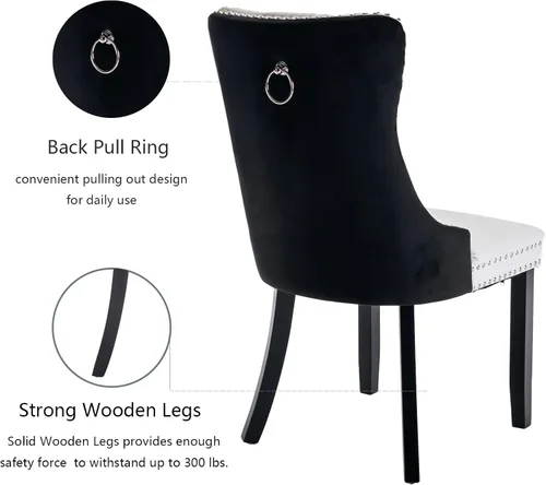 Miniatura 6 de Juego de 2 sillas de comedor, sillas tapizadas de comedor con tira de anillo de tirador y patas de madera maciza, sillas de cocina modernas Pu